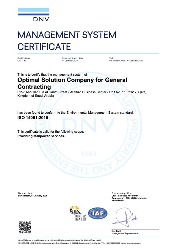 ISO 14001:2015 certificate