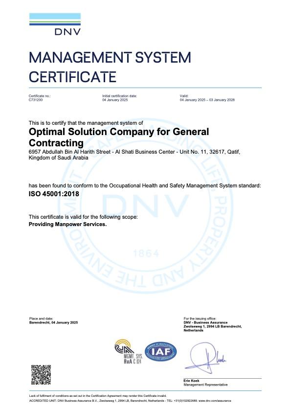 ISO 45001:2018 certificate